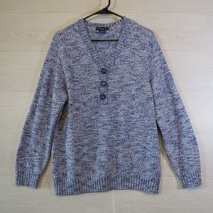 Karen Scott Sweater Size 1X V-neck Button Blue/White